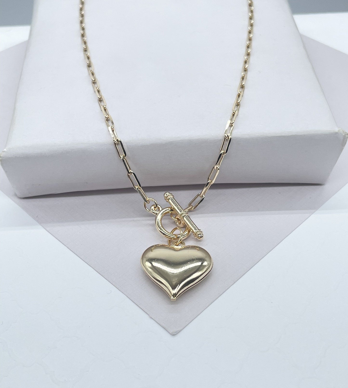 18k Gold Filled Big Puffy Heart Choker