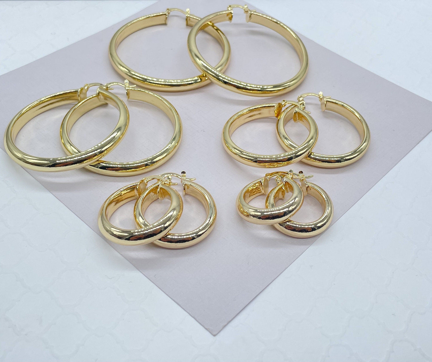 18k Gold Filled Thick Flat Inside Hoop Earrings, Plain Gold Fat