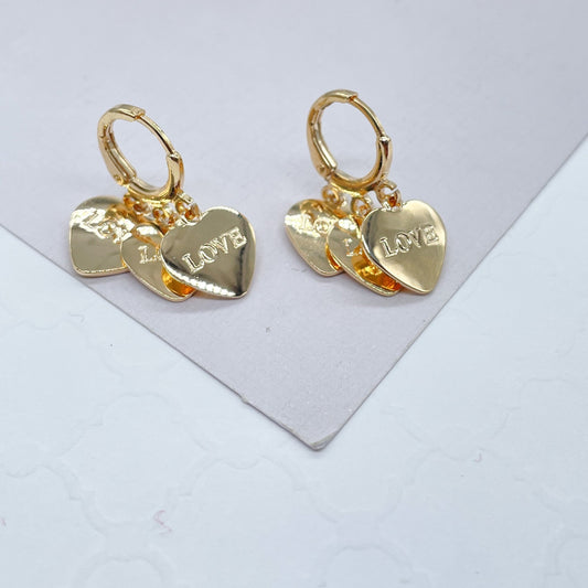 18k Gold Filled Chandelier Earrings With Double Side Charms of “Love & Amor”