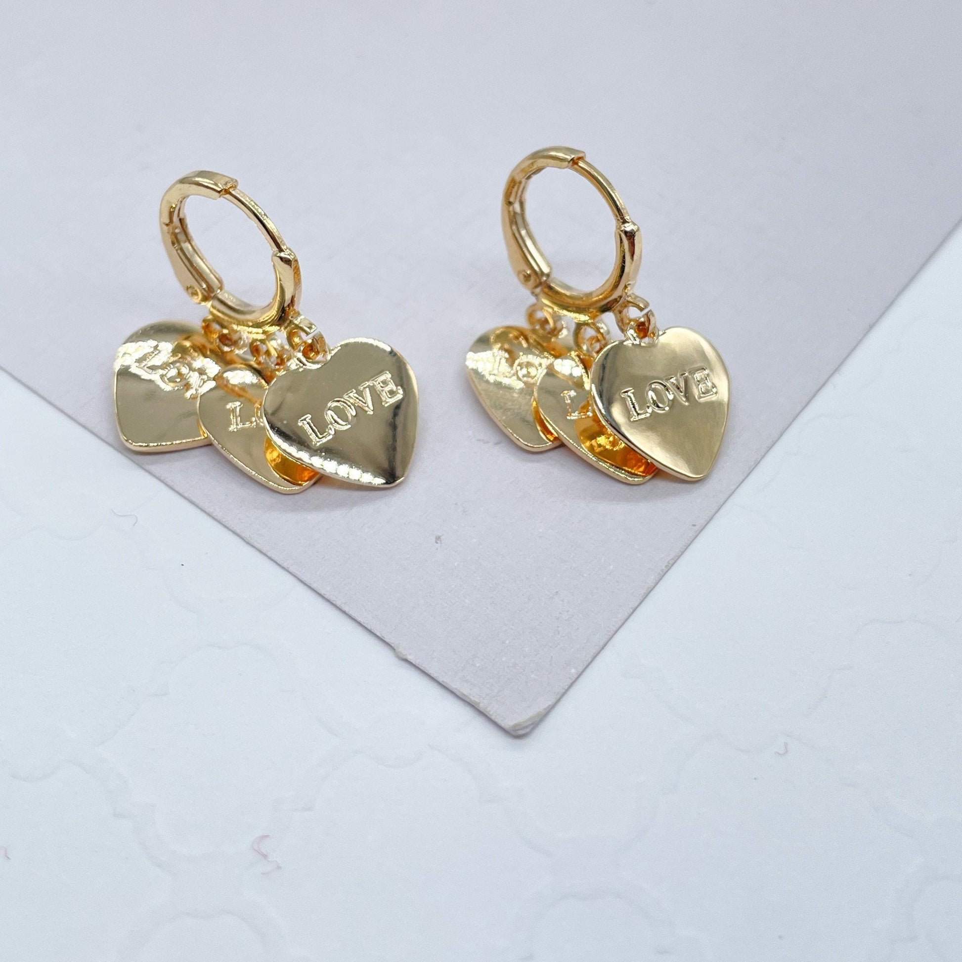 18k Gold Filled Chandelier Earrings With Double Side Charms of “Love & Amor”