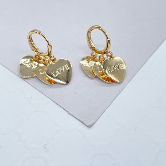18k Gold Filled Chandelier Earrings With Double Side Charms of “Love & Amor”