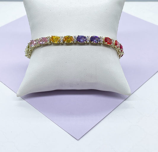 18k Gold Filled Sophisticated Multi-Stone Zirconia Rainbow Bracelet