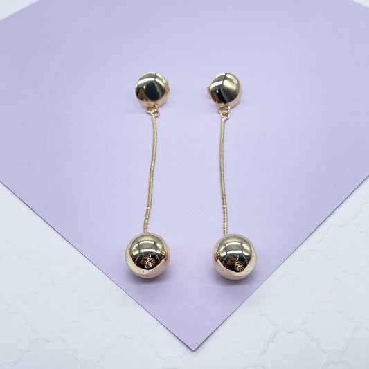 18k Gold Filled Plain Gold Dangle Beaded Earrings with Push Back Lock