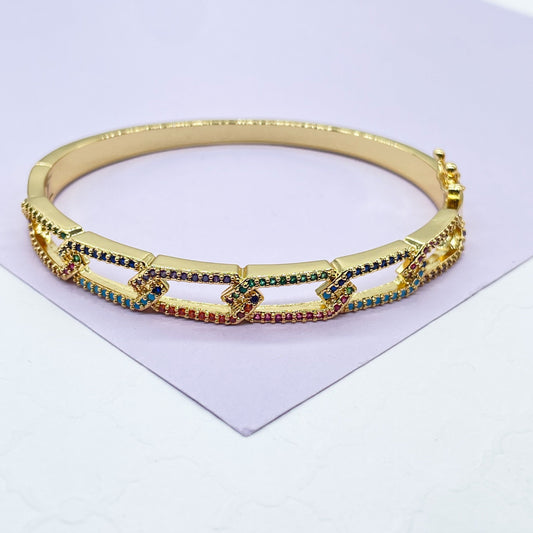 18k Gold Filled Colorful Link Cuff Bracelet