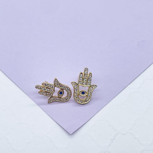 18k Gold Filled Hamsa Set with Blue Evil Eye