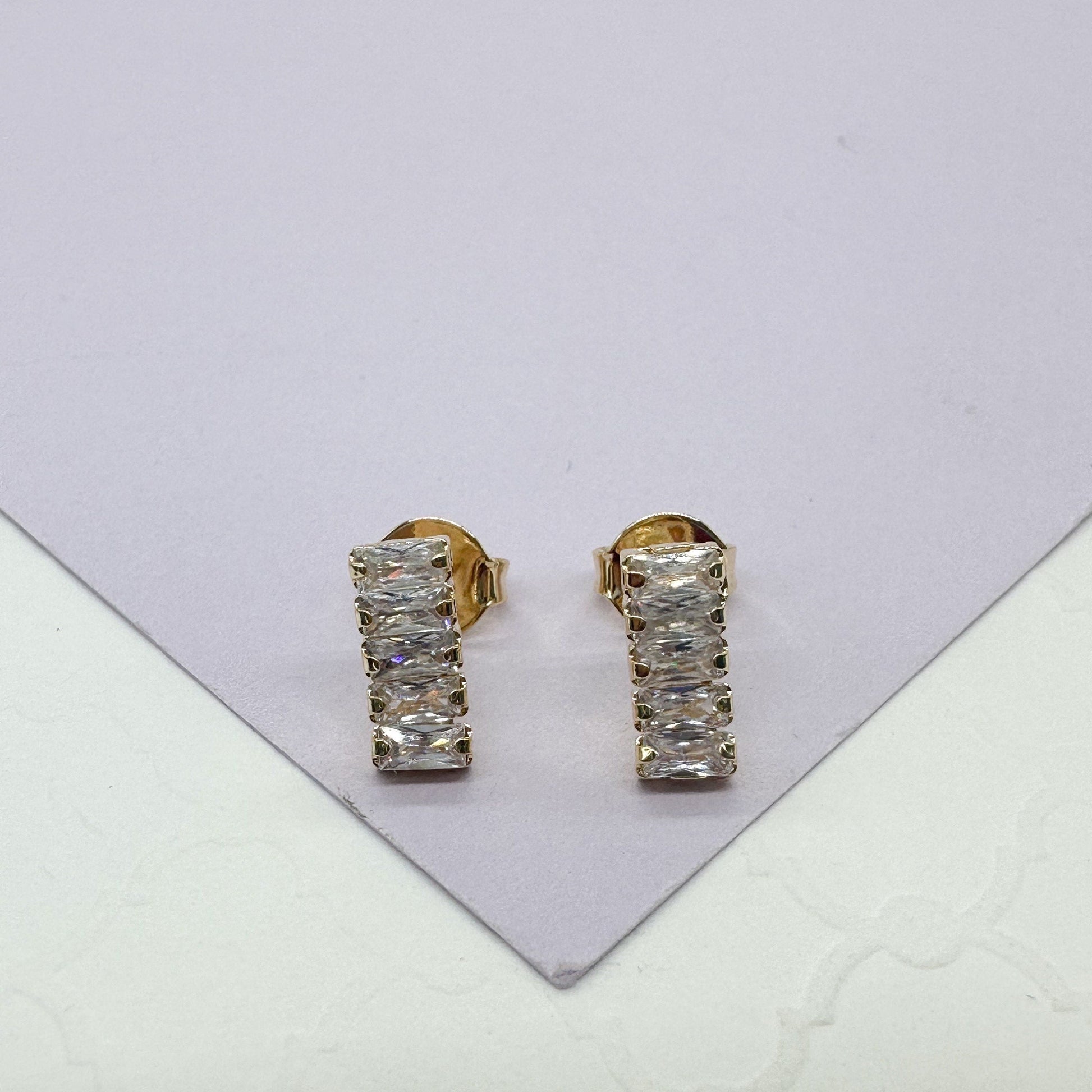 18k Gold Filled Baguette Earrings In 2 Different Styles