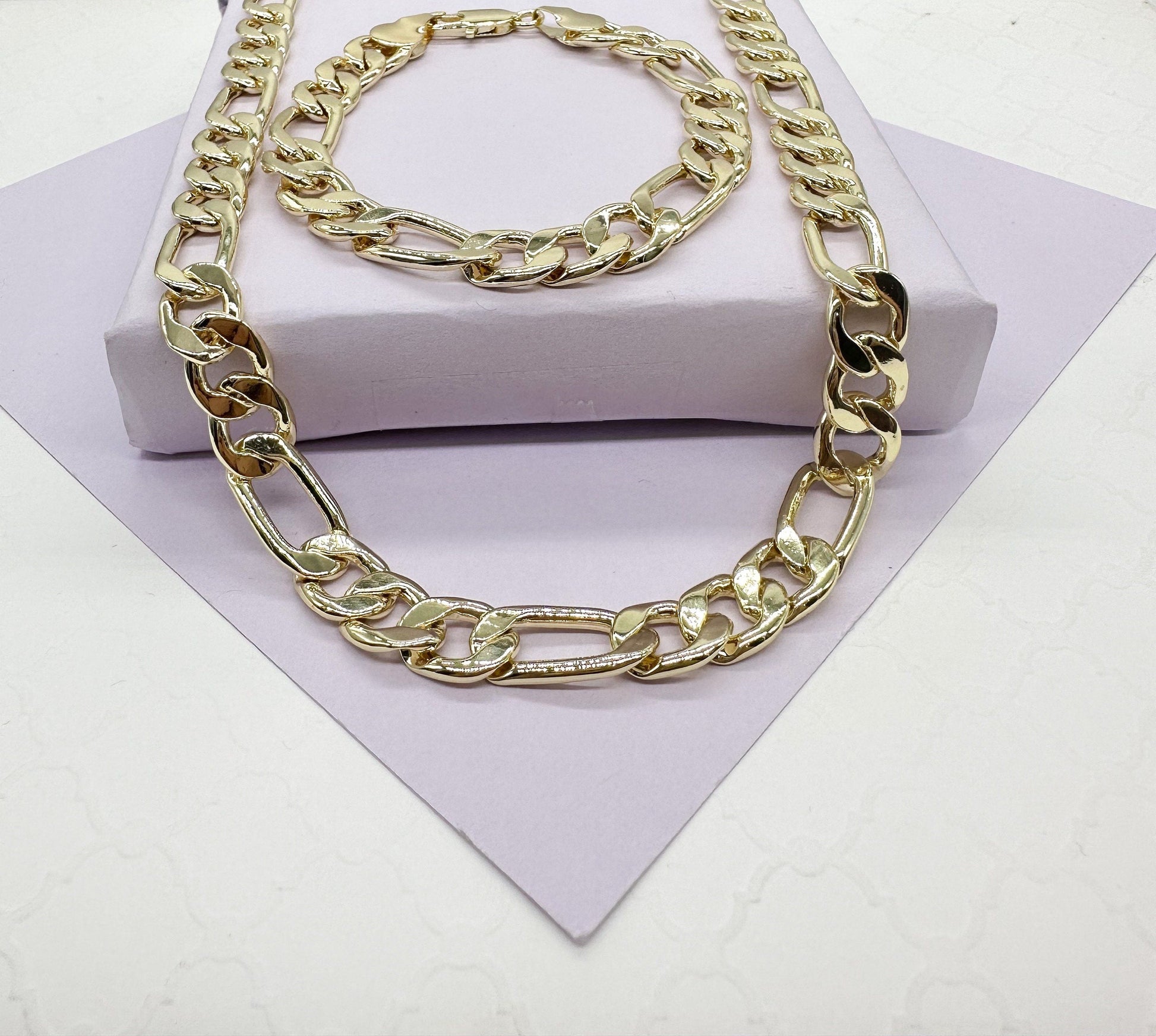 18k Gold Filled 9mm Thick Figaro Chain Set