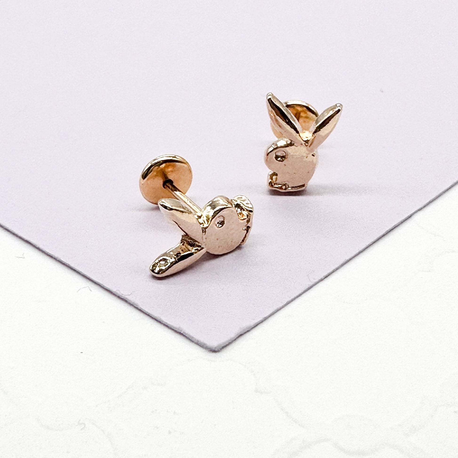 18k Gold Filled Plain Bunny Logo Stud Earring