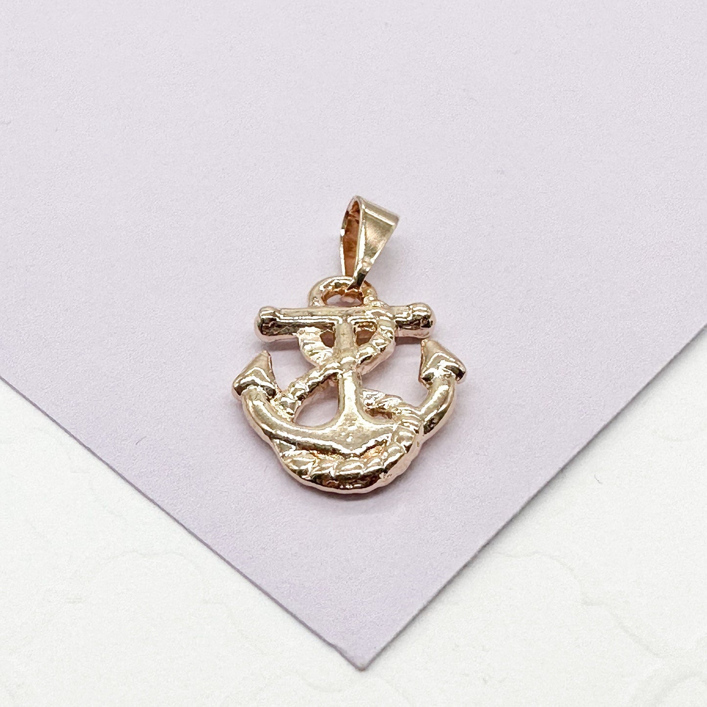 18k Gold Filled Plain Anchor With Rope Pendant