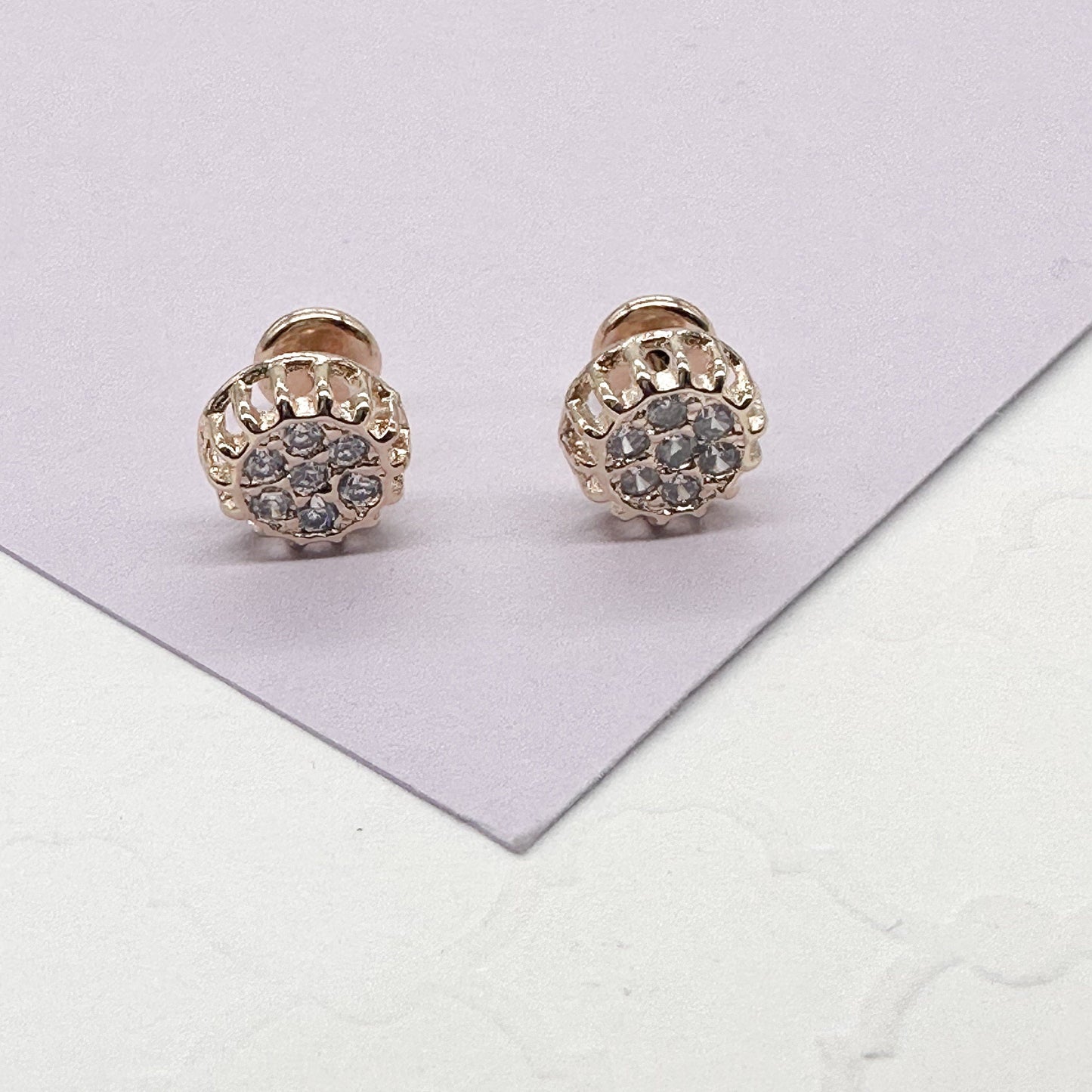 18k Gold Filled Circle Pave Earrings