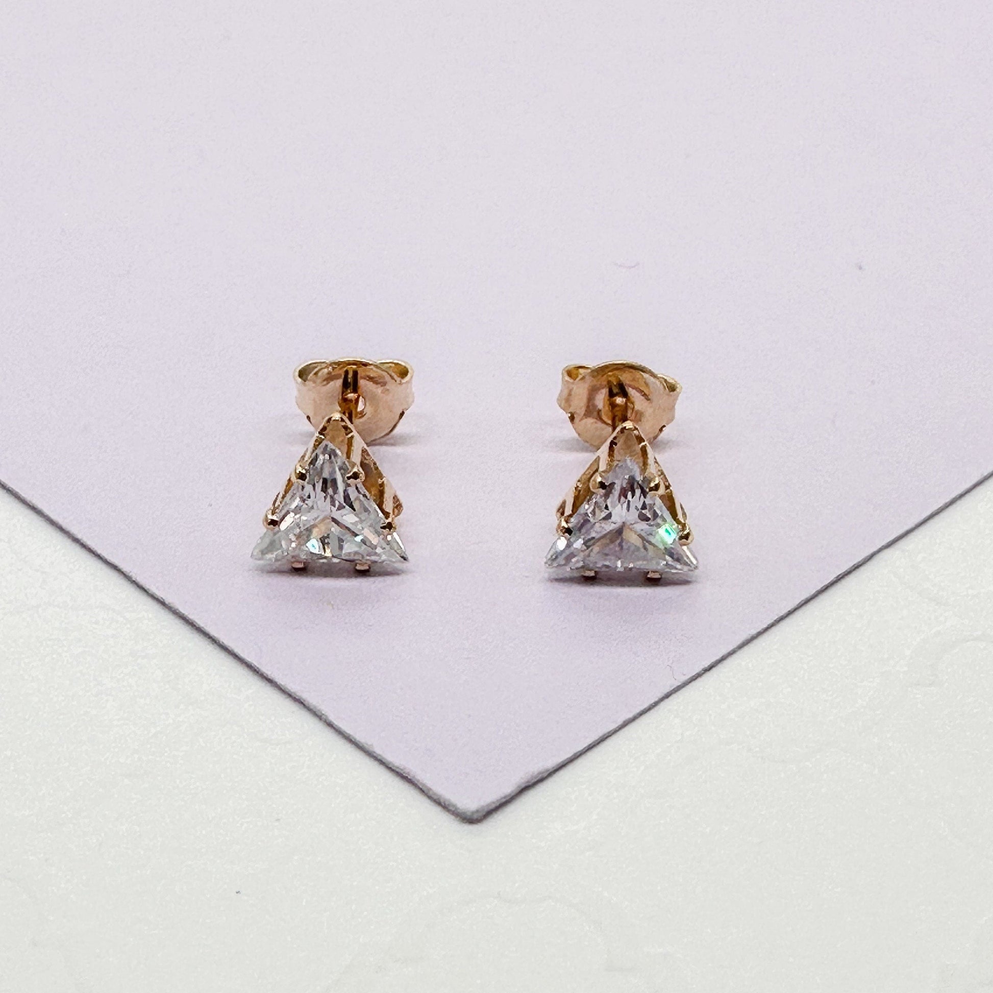 18k Gold Filled Triangle Zirconia Stud Earrings