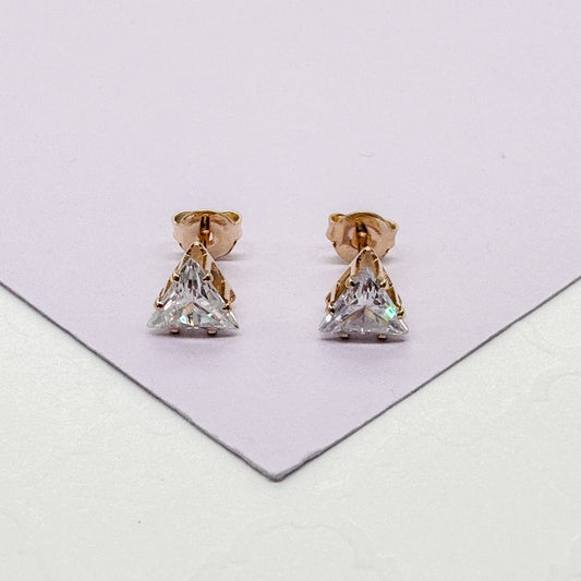 18k Gold Filled Triangle Zirconia Stud Earrings