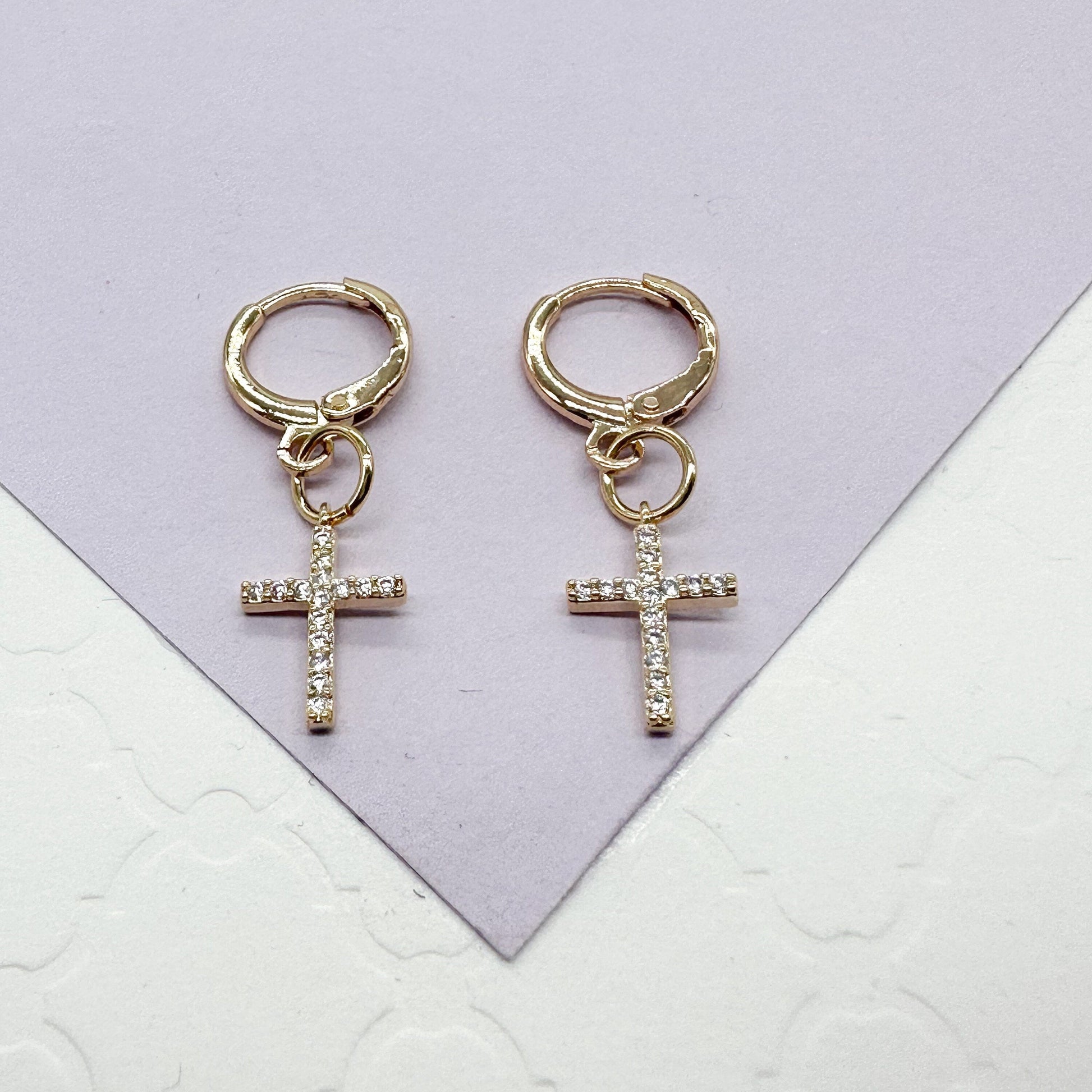 18k Gold Filled Dangling Cross Earring