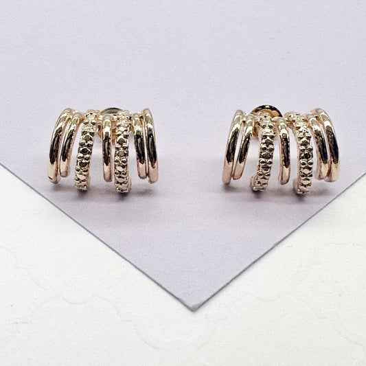 18k Gold Filled Gold Row Earrings With Patterned Lines