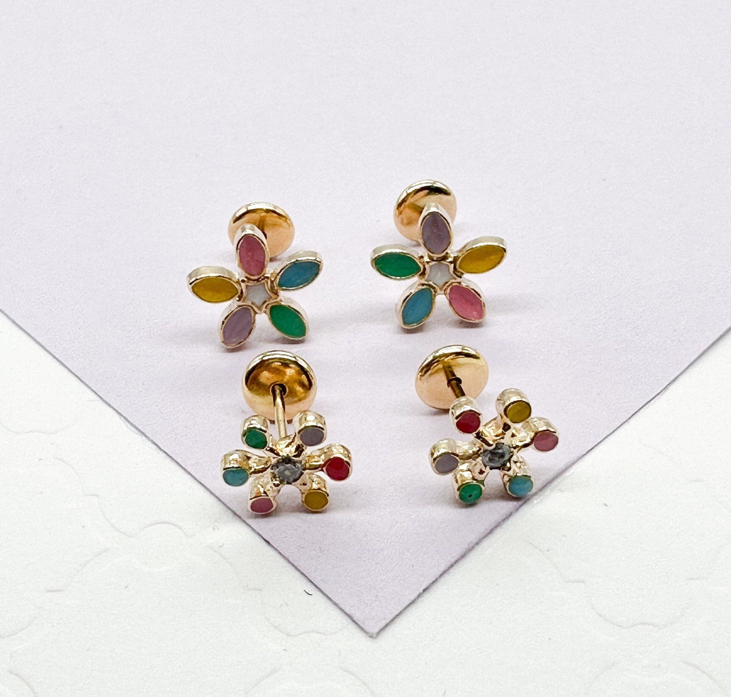 18k Gold Filled Colorful Flower Stud Earring