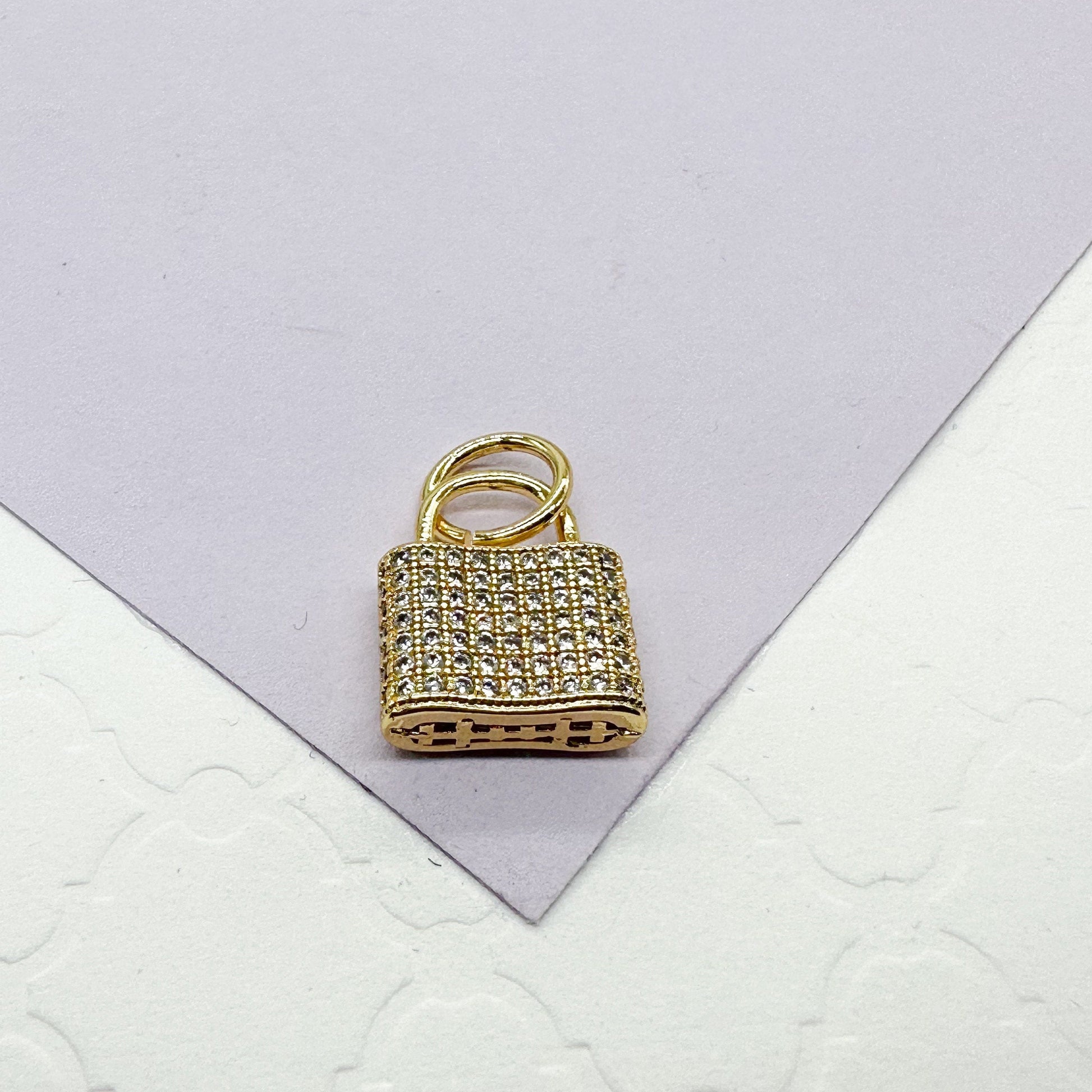 18k Gold Filled Chunky Pavé Lock Pendant