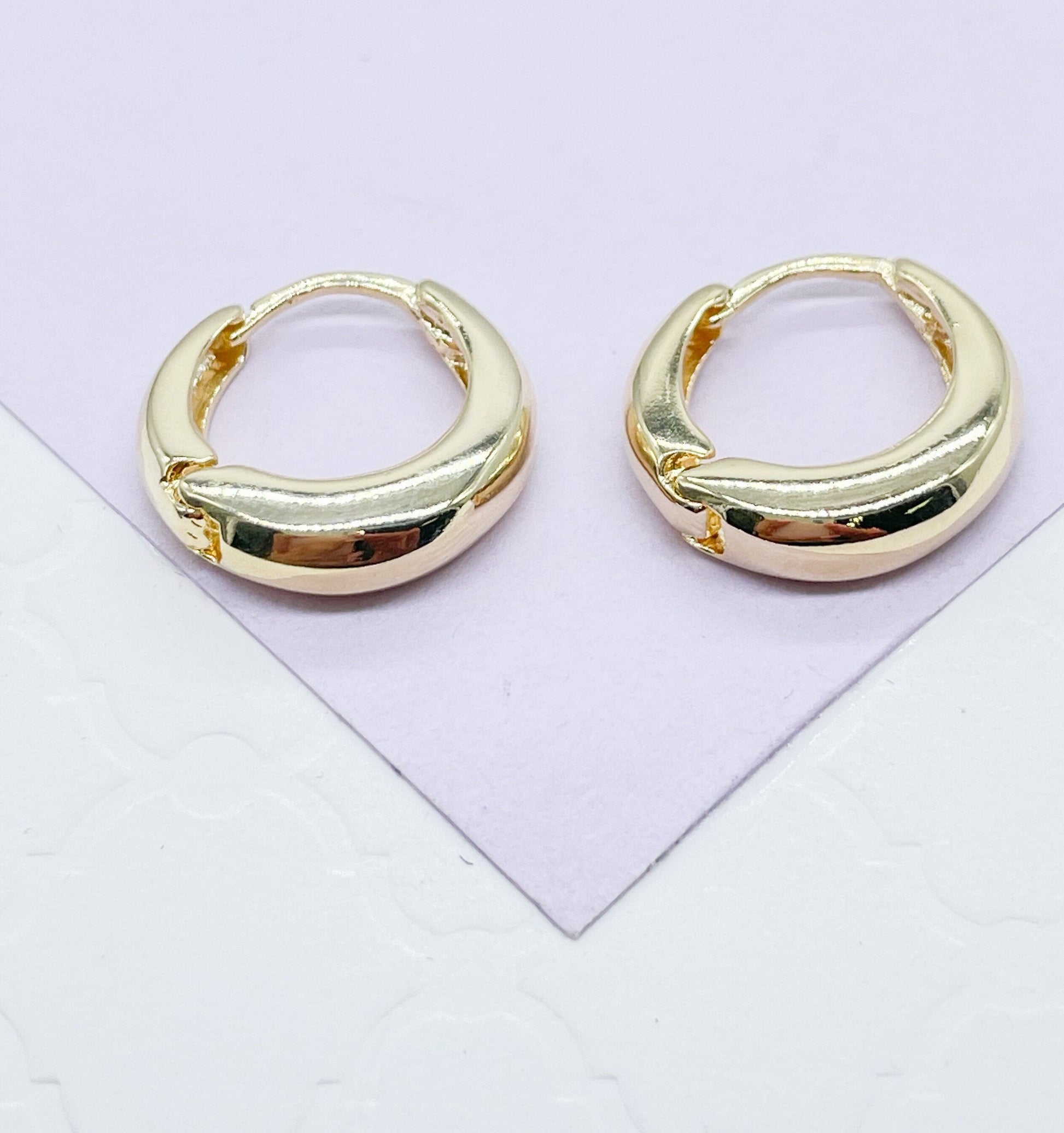 18k Gold Filled Smooth Plain Dome Huggie Earrings