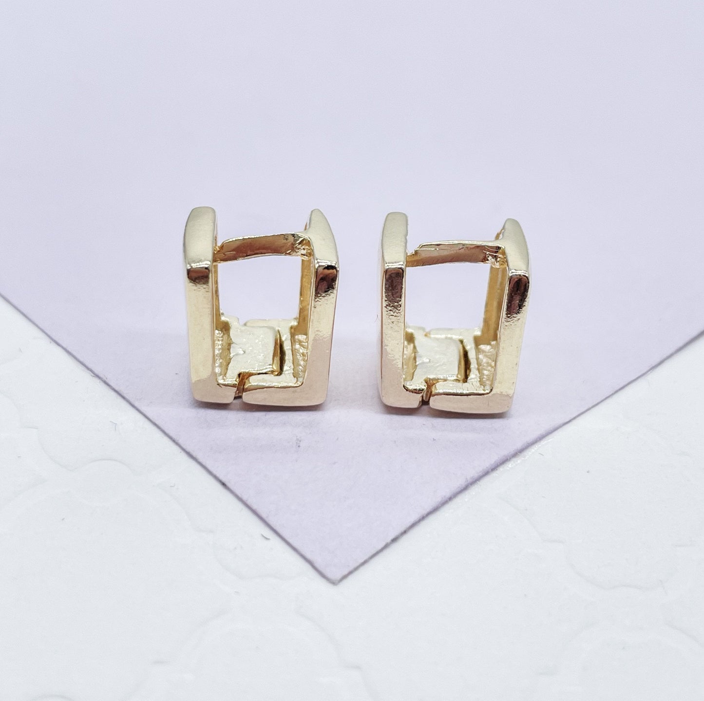 18k Gold Filled Smooth Plain Square Huggies, Wrap Around Earring