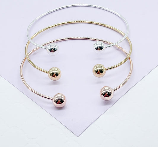 18k Gold Filled Plain Cuff Bracelet With Balls as Ends