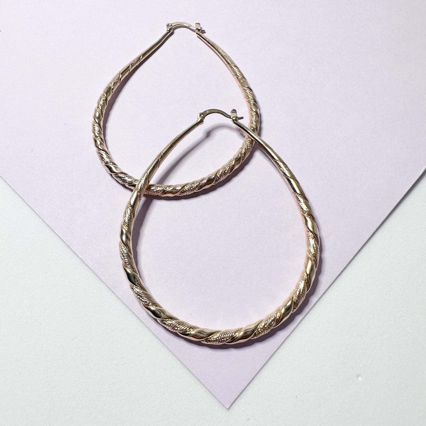 18k Gold Filled Tear Drop Shaped Hoop Earrings With Engraved Pattern