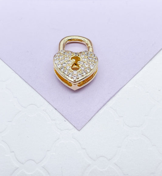 18k Gold Filled Pave Heart Lock Clasp