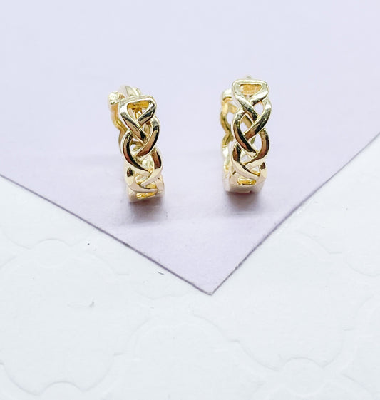 18k Gold Filled Plain Braided Huggie Earring Available in 2 Sizes