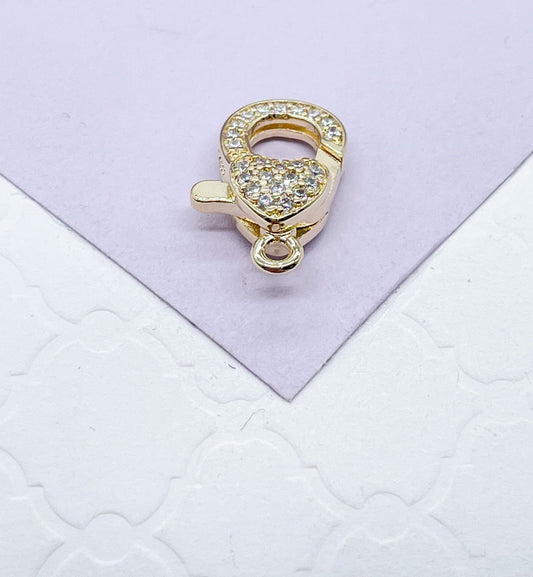 18k Gold Filled Crab Claw Pave Clasp With Heart Detail
