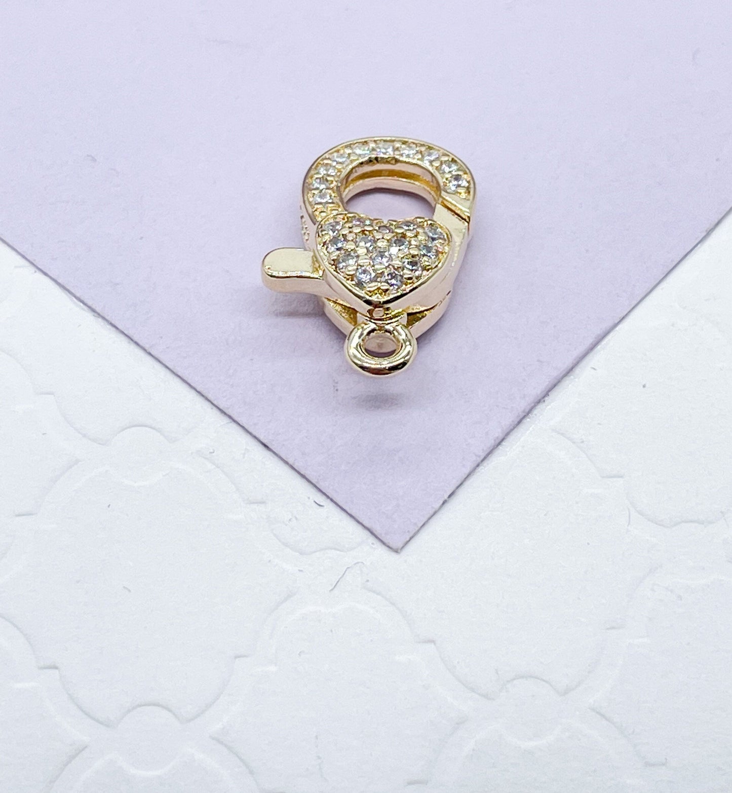 18k Gold Filled Crab Claw Pave Clasp With Heart Detail