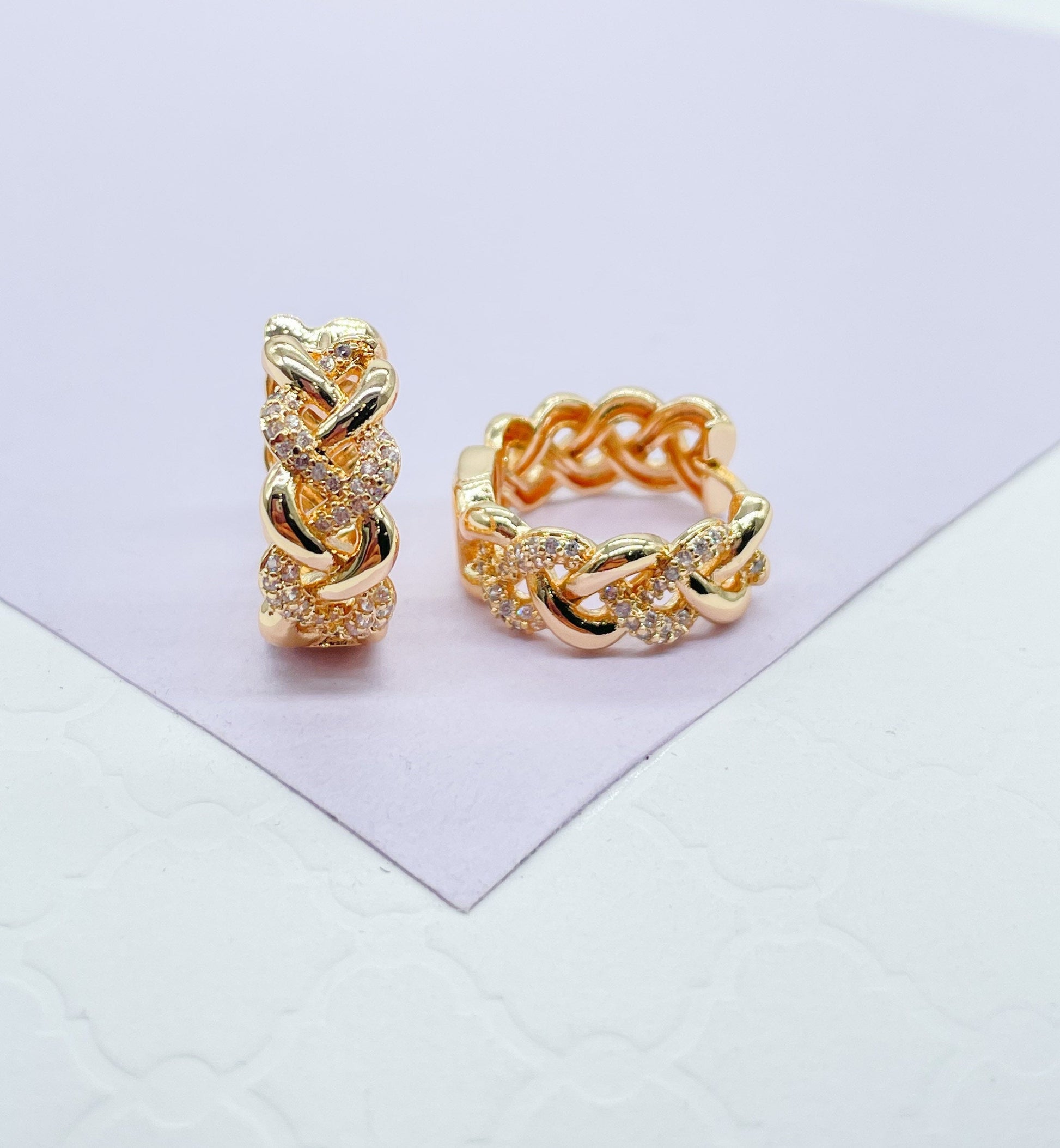 18k Gold Filled Pave Beaded Huggie Earrings