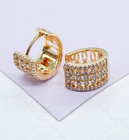 18k Gold Filled Chubby Huggies With Rowed Pave Stones