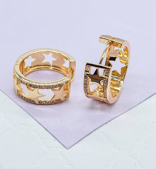 18k Gold Filled Plain Star Huggie With Rows of CZ Stones