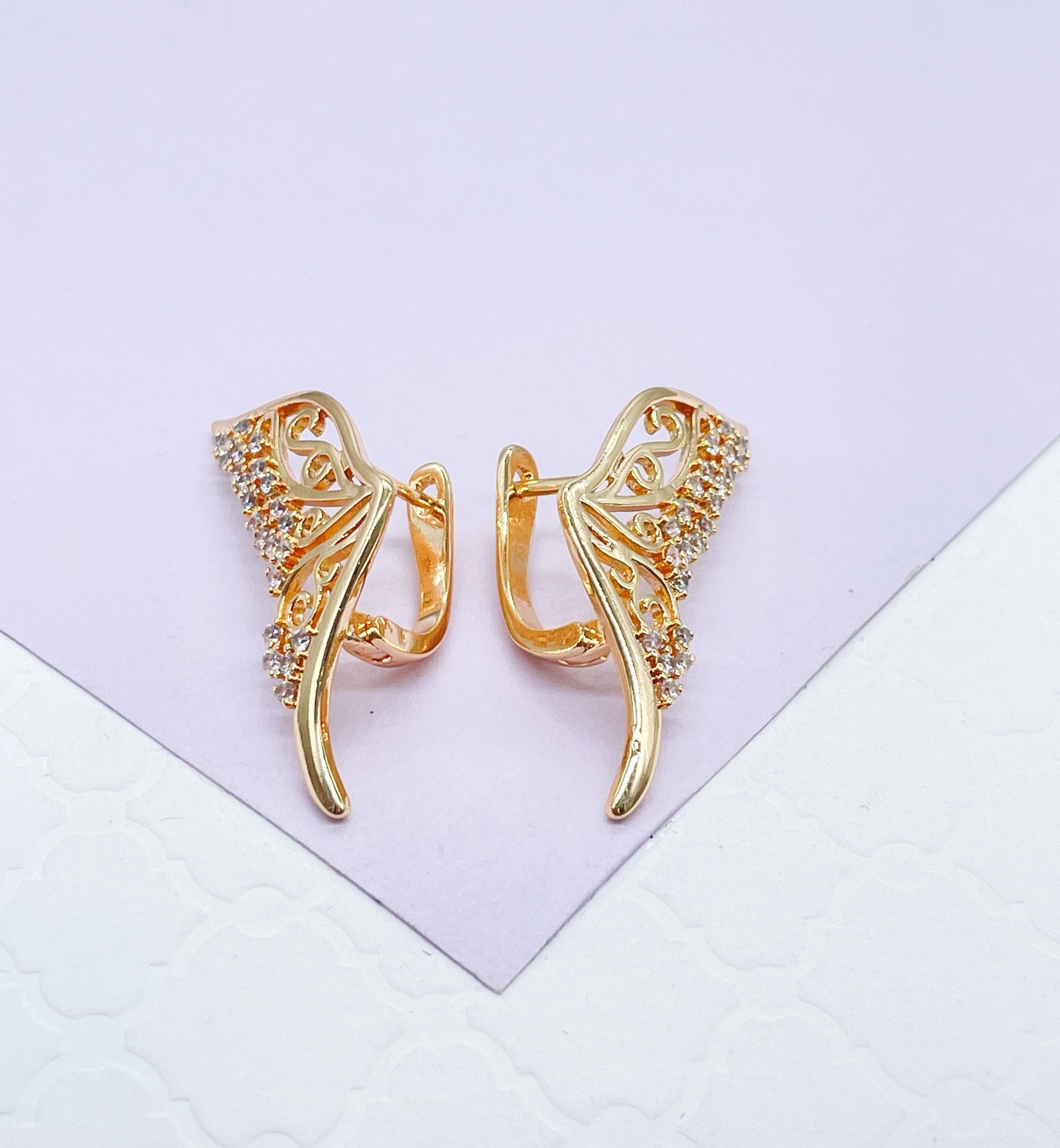 18k Gold Filled Butterfly Earring With Zirconia Stones