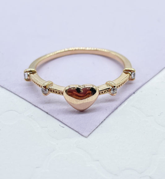 18k Gold Filled Plain Heart Ring With CZ Stones on Ring Band