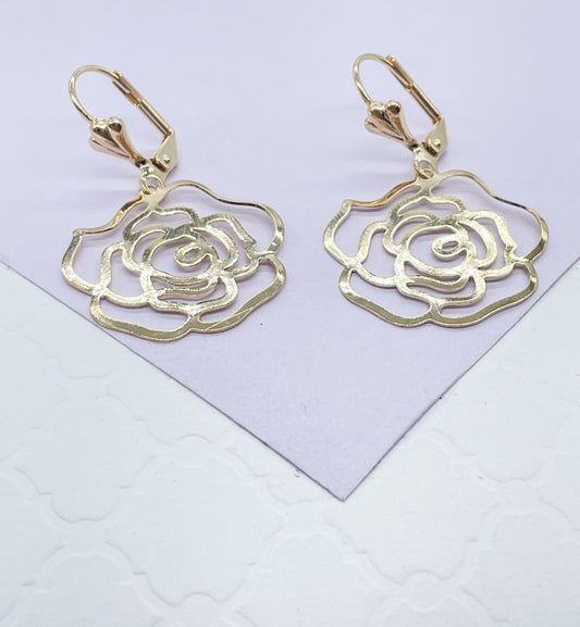 18k Gold Filled Plain Dangle Rose Earring