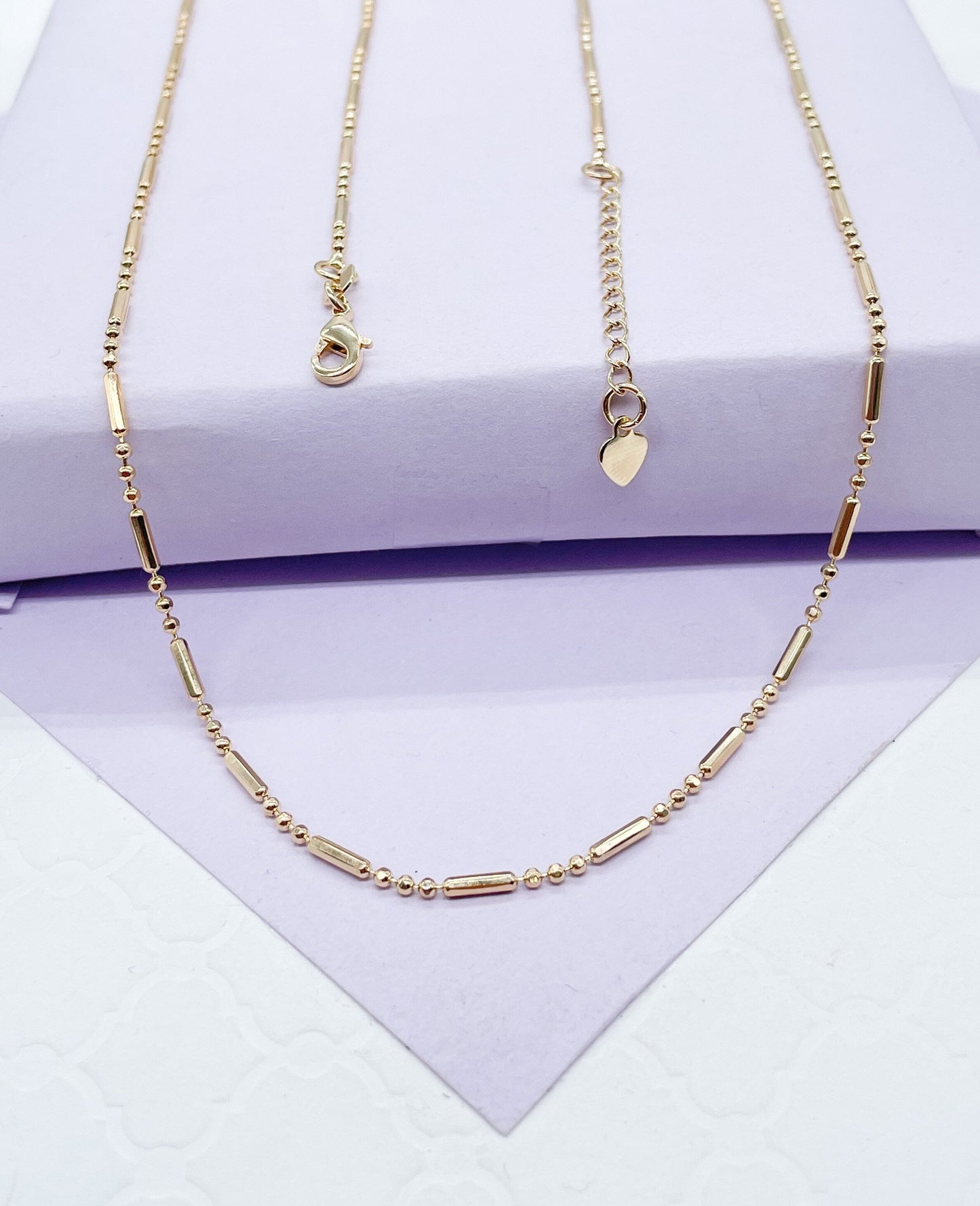 18k Gold Filled Dainty 3-Bead patterned Dash Dot Chain