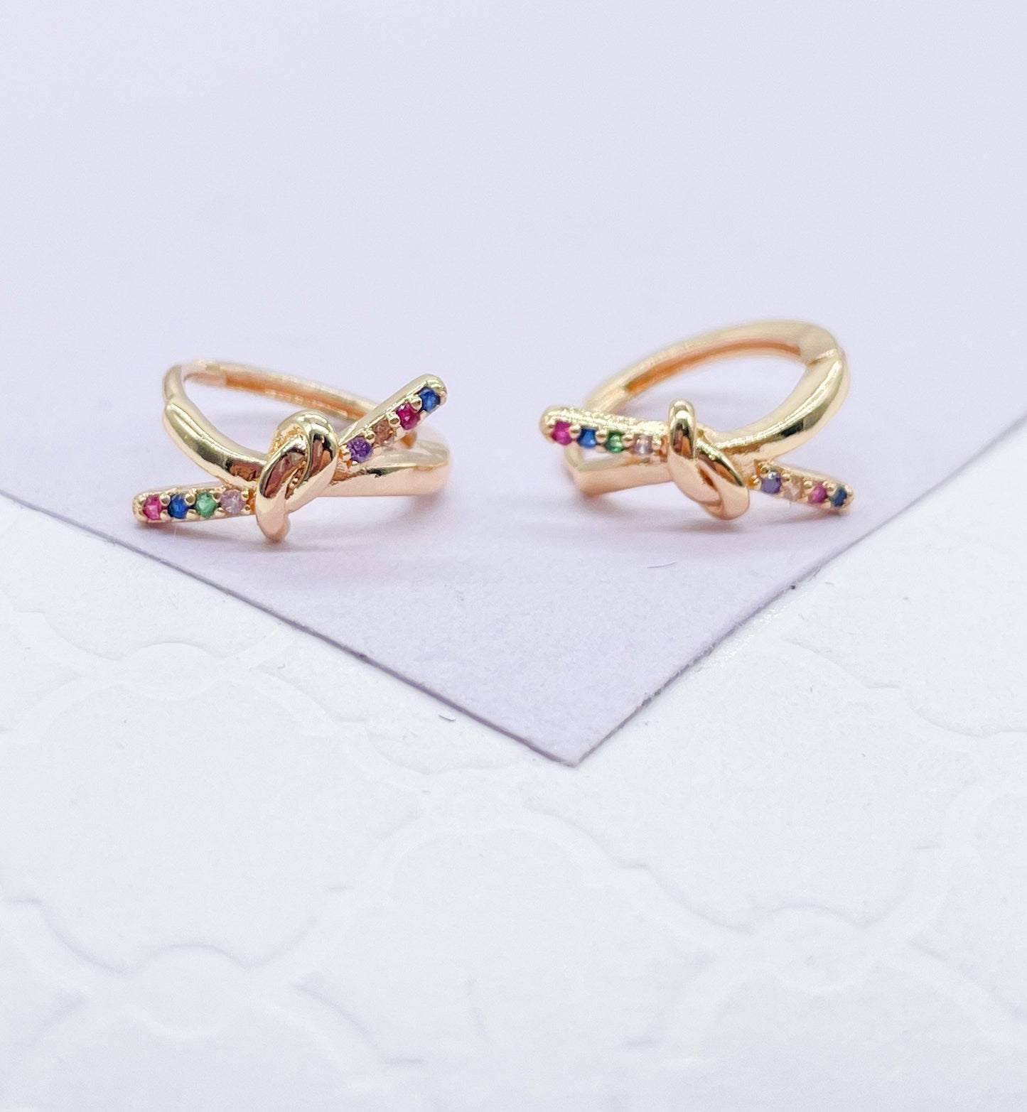 18k Gold Filled Thin & Colorful Knot Huggie Earring
