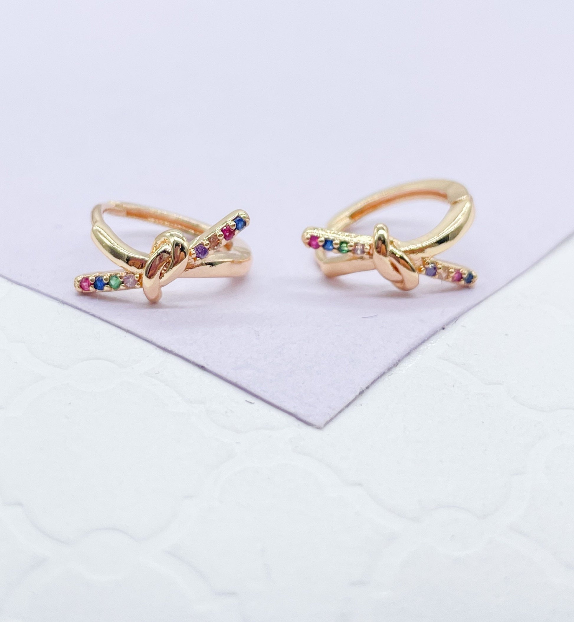18k Gold Filled Thin & Colorful Knot Huggie Earring