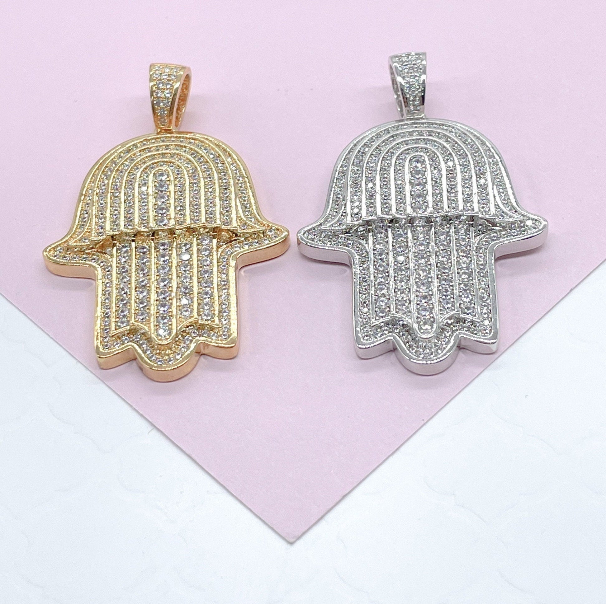 18k Gold Filled Micro Pavê Zirconia Hamsa Charm Pendant