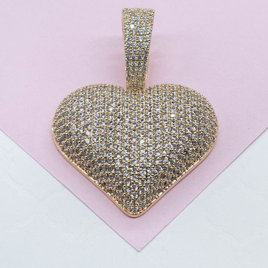 18k Gold Filled CZ Pave Large Puffy Heart Charm Pendant