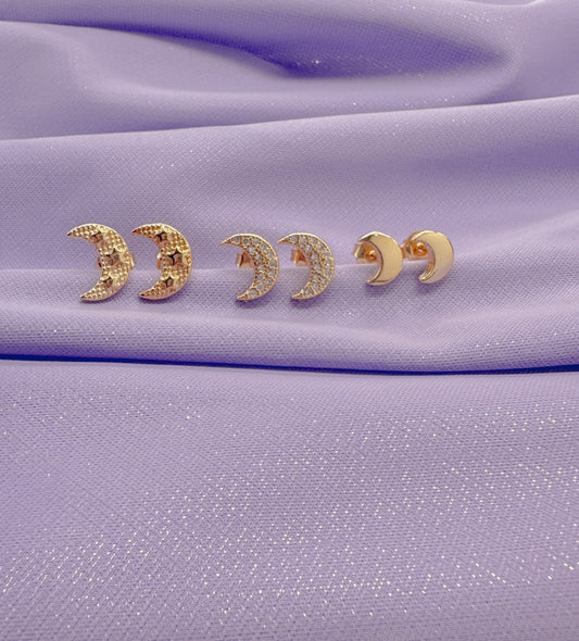 18k Gold Filled Set of 3 Moon Stud Earrings