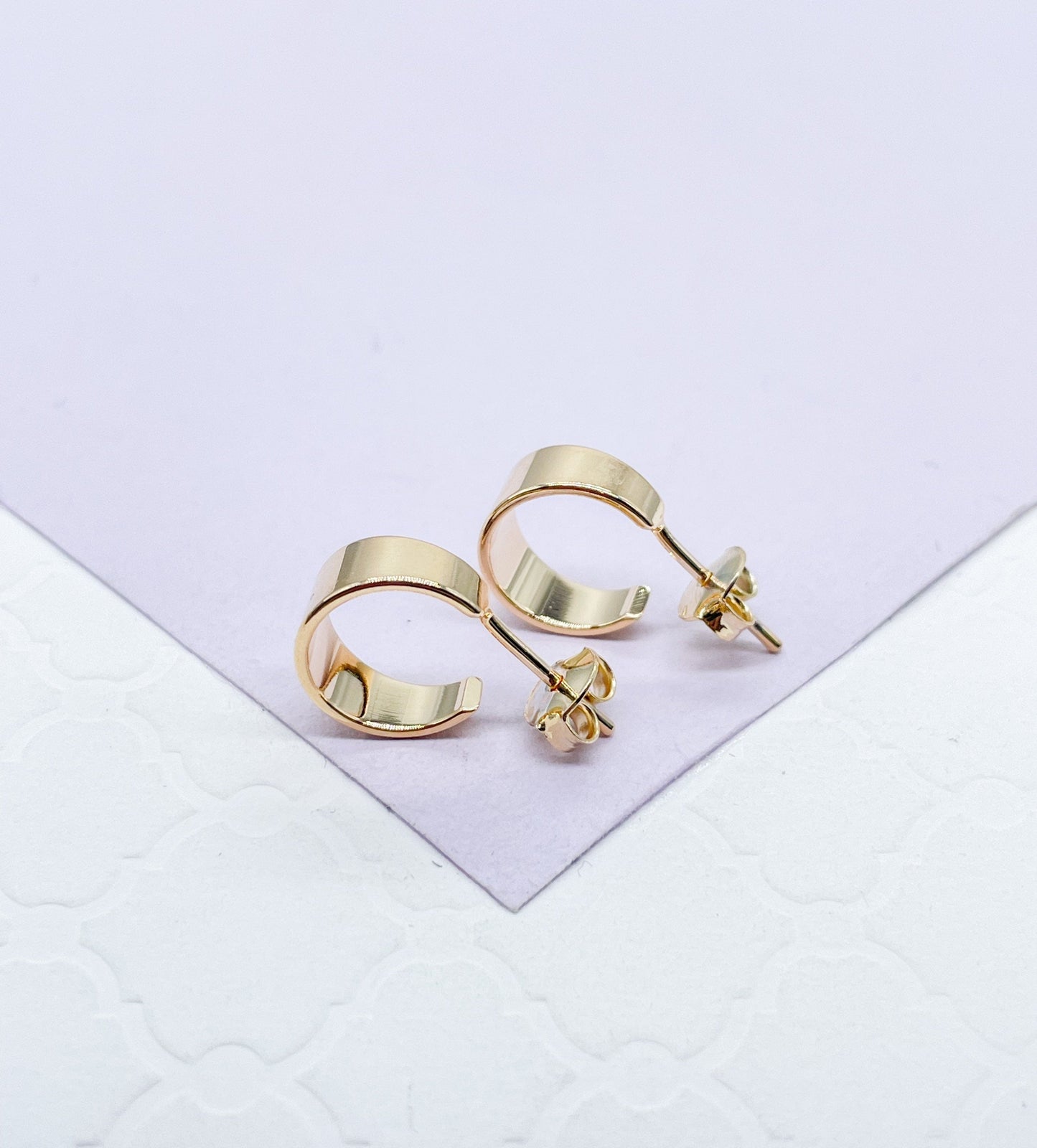 18k Gold Filled Smooth C-Shaped Dainty Plain Hoop Earrings