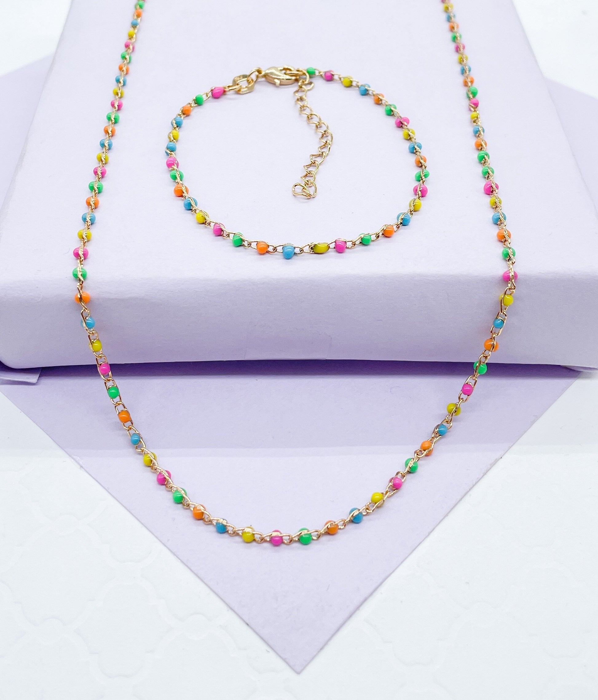 18k Dainty Colorful Small Bead Set