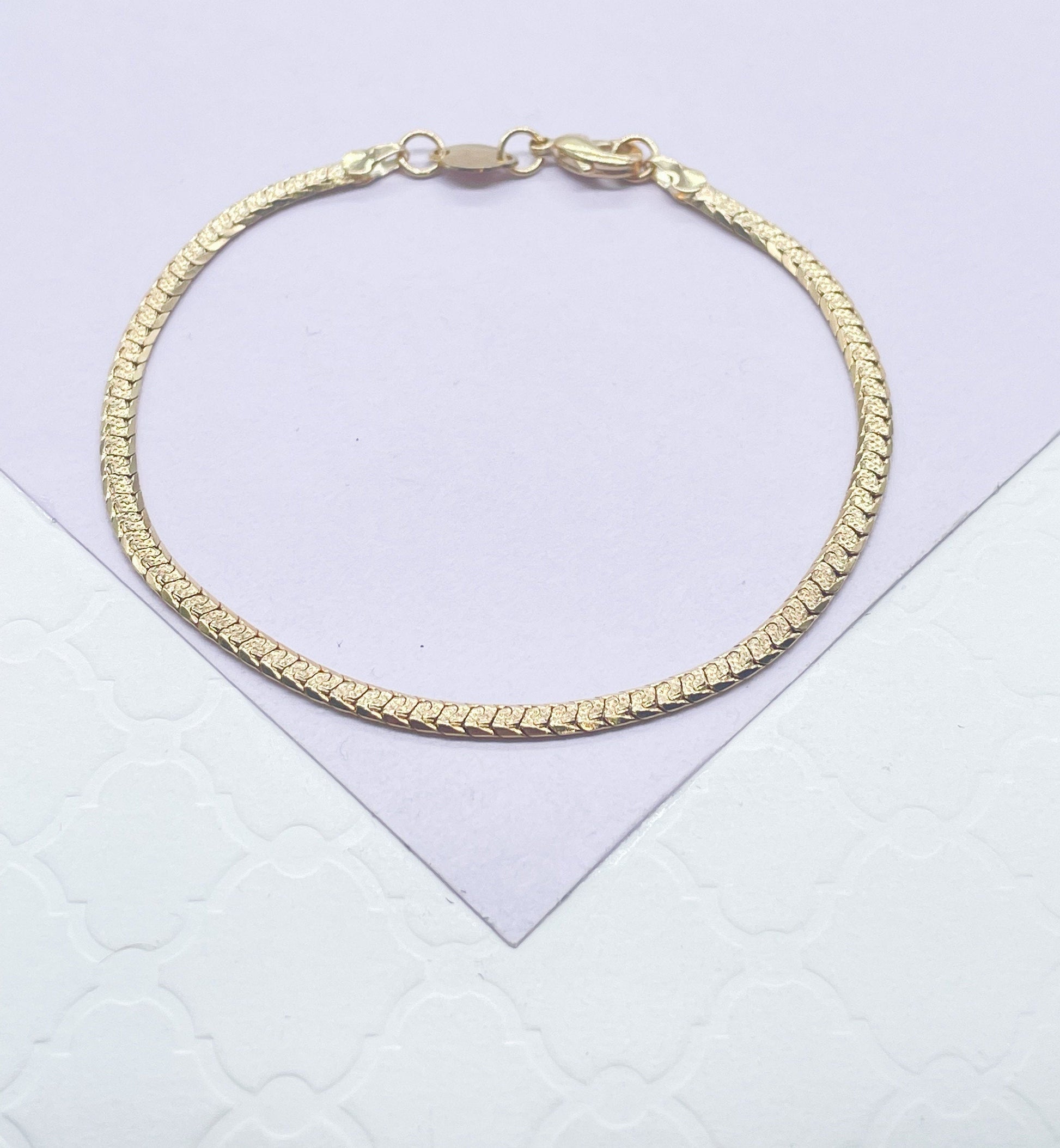 18k Gold Filled Textured Smooth Herringbone Bracelet