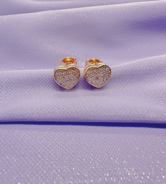18k Gold Filled White Pave Heart Stud Earrings