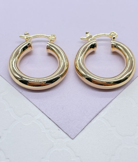 18k Gold Filled Small Smooth Classic Plain 4mm Thick Hoop