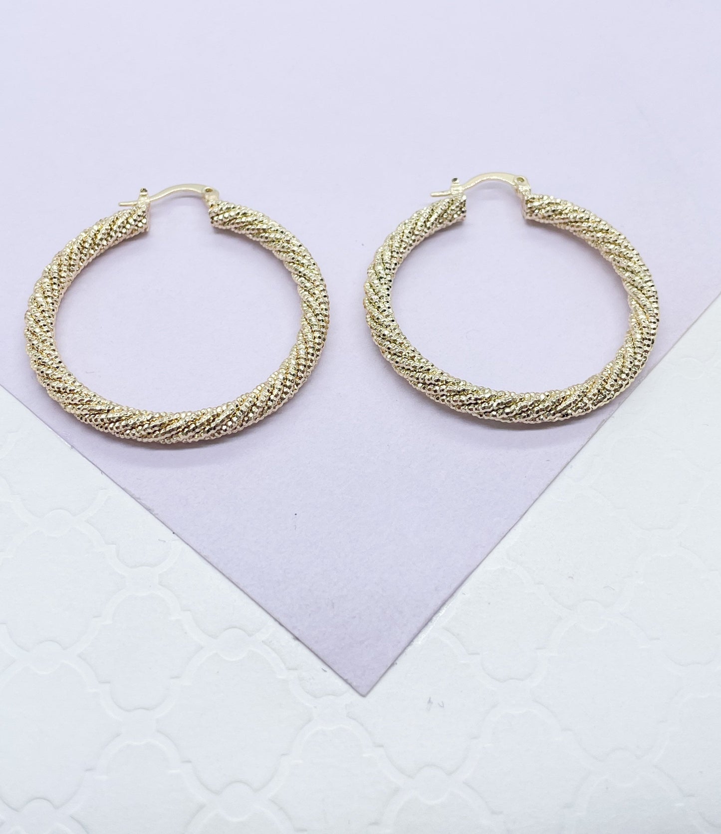 18k Gold Filled Rough Diamond CutTwisted Gold Hoops