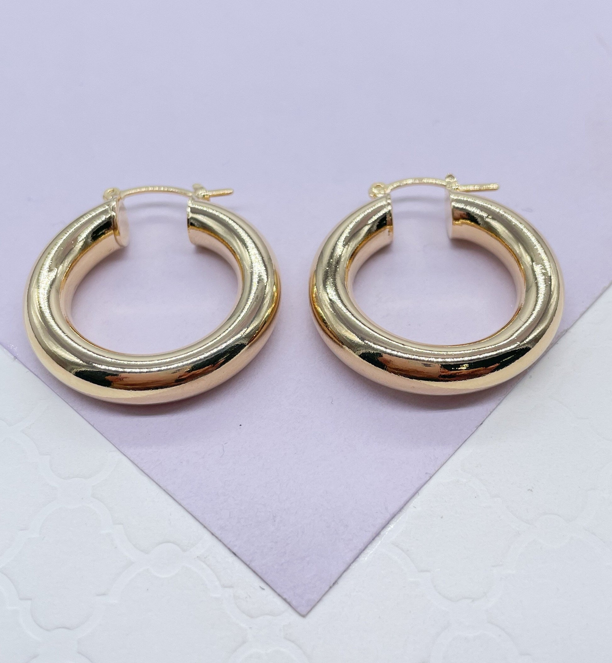 18k Gold Filled 6mm Thick Classic Smooth Hoop Earrings