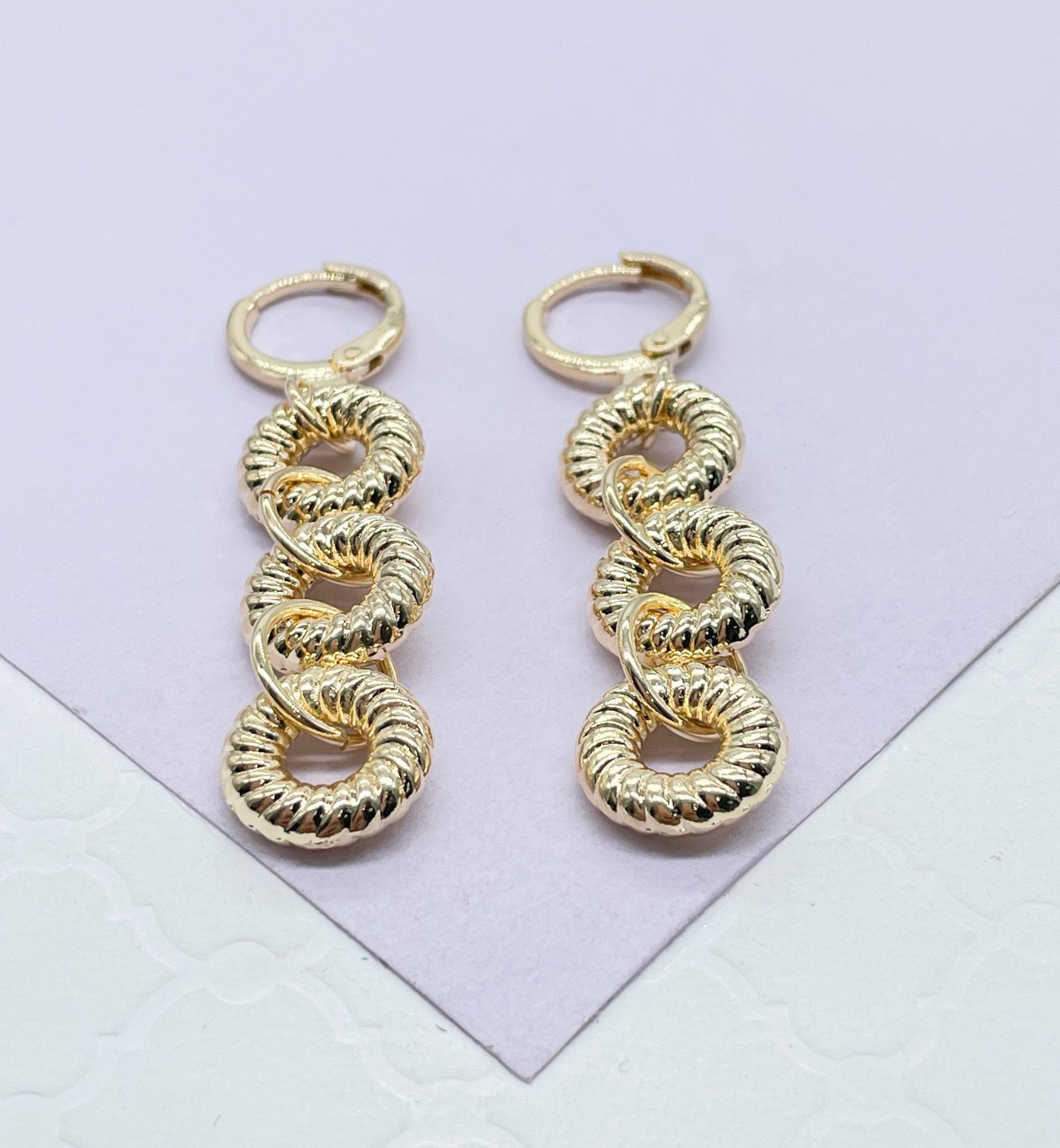 18k Gold Filled Dangling Croissant Wheel Earrings