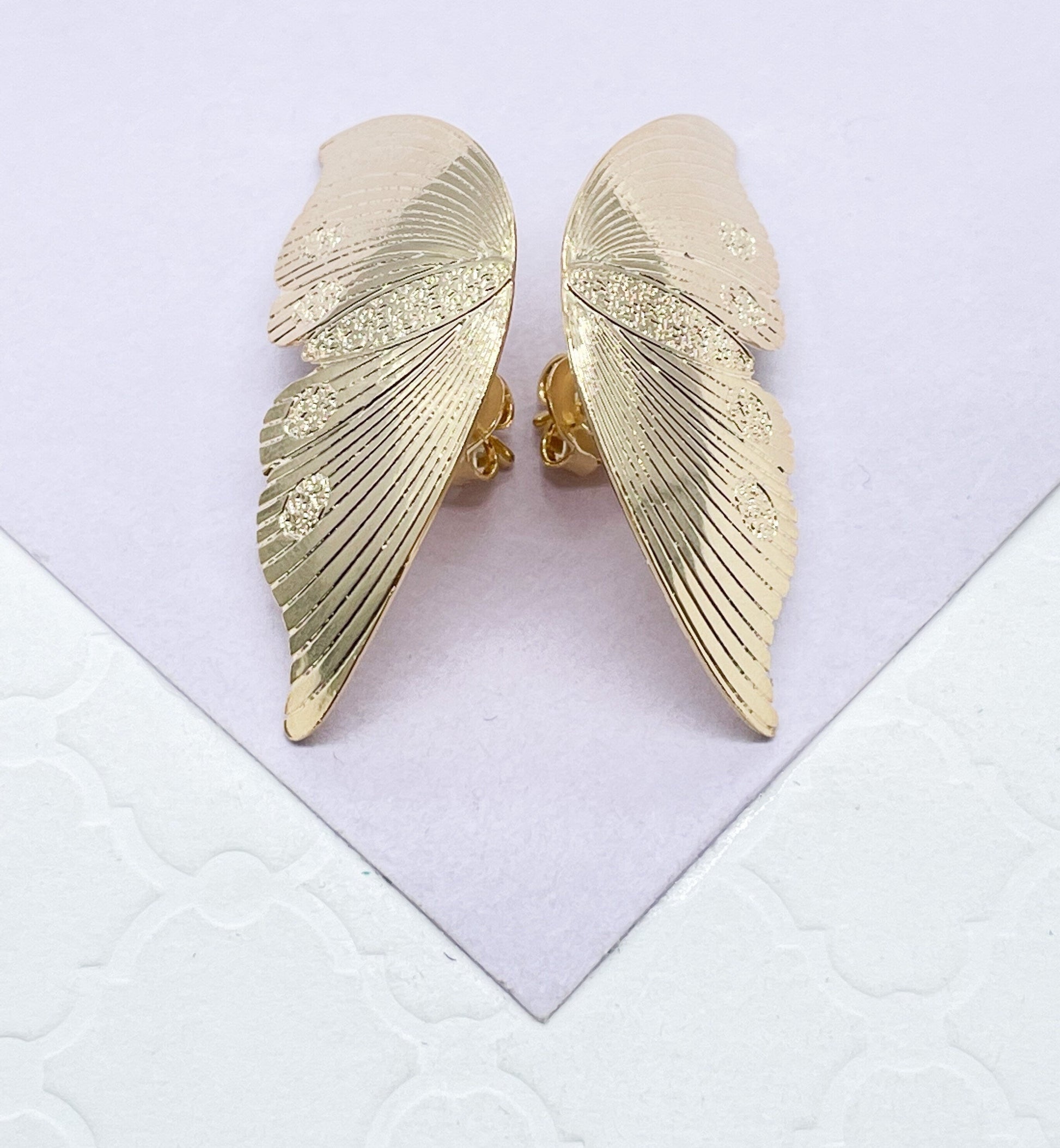 18k Gold Filled Flat Thin Butterfly Wing Earrings