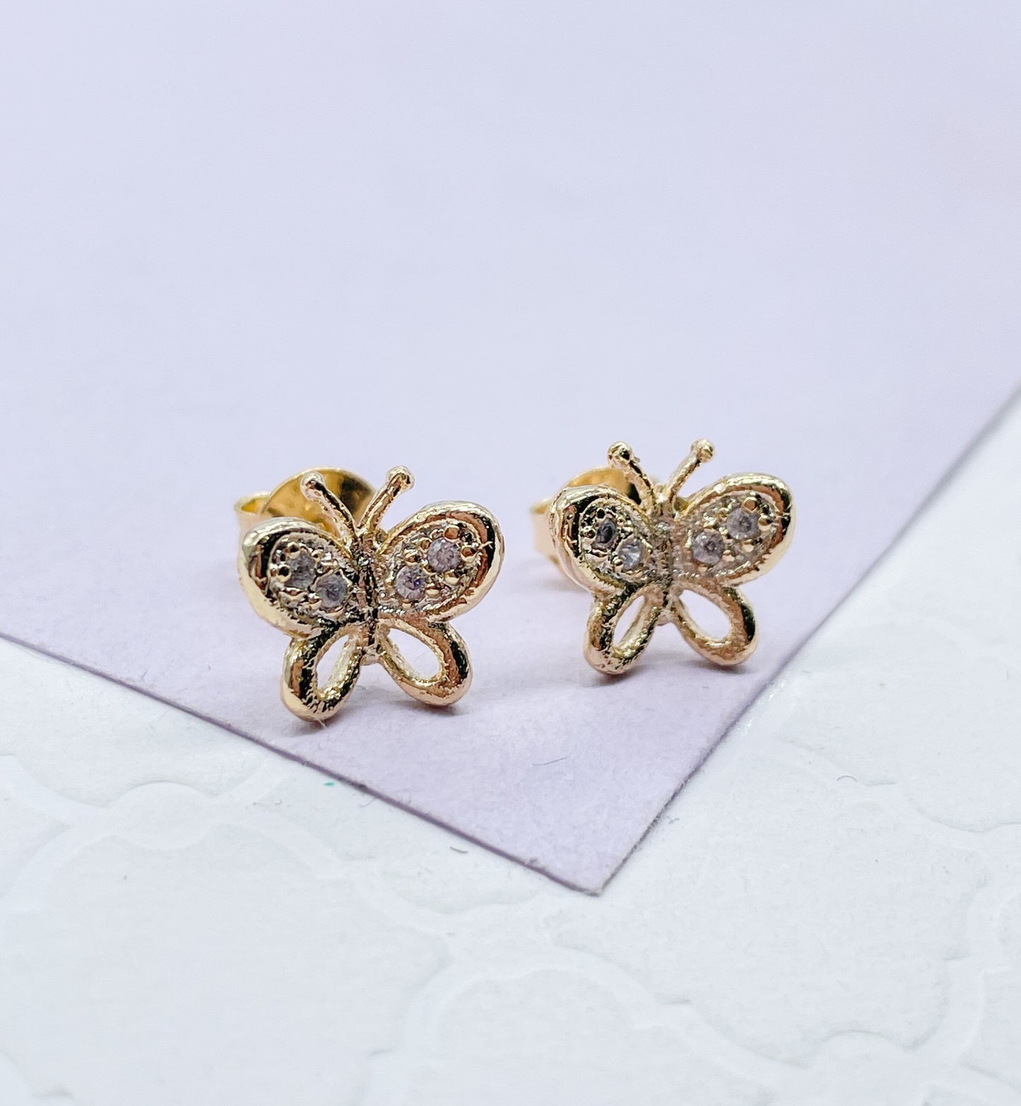 18k Gold Filled Dainty Butterly Earring With CZ Top wings